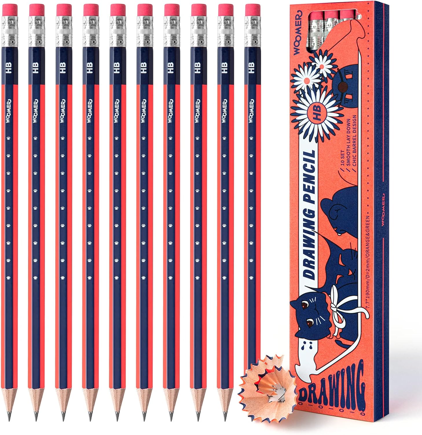 Woomer HB Pencils Set of 10 Pre-sharpened Pencils